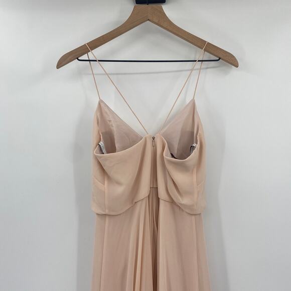 Jenny Yoo BHLDN Inesse Gown Chiffon Blouson Fit & Flare V Neck Desert Rose 0 - Picture 7 of 10